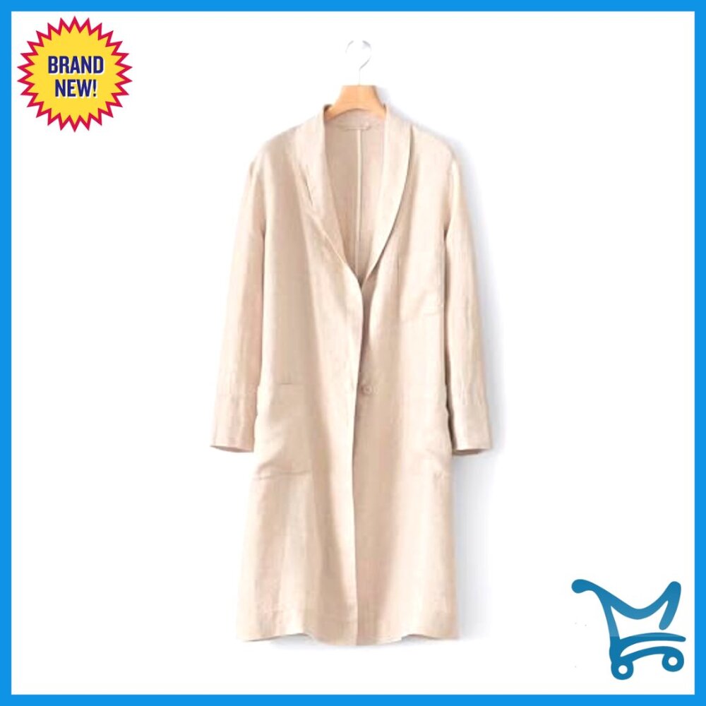 Long Cotton Linen Blazer Lightweight Casual Spring Jacket - Picture 2 of 3